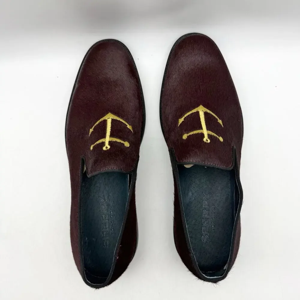 Sperry Mens Overlook Smoking Slipper Loafers Size 8 Brown Slip On Anchor NWOB